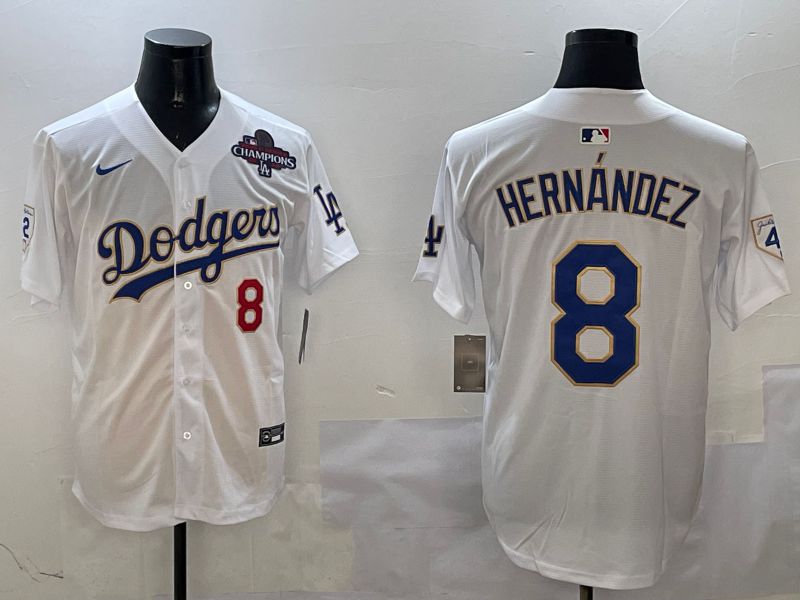 Men Los Angeles Dodgers #8 Hernandez White Gold Game 2025 Nike MLB Jersey style 3131